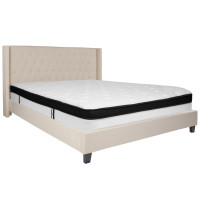 Flash Furniture HG-BMF-36-GG Riverdale King Size Tufted Upholstered Platform Bed in Beige Fabric with Memory Foam Mattress